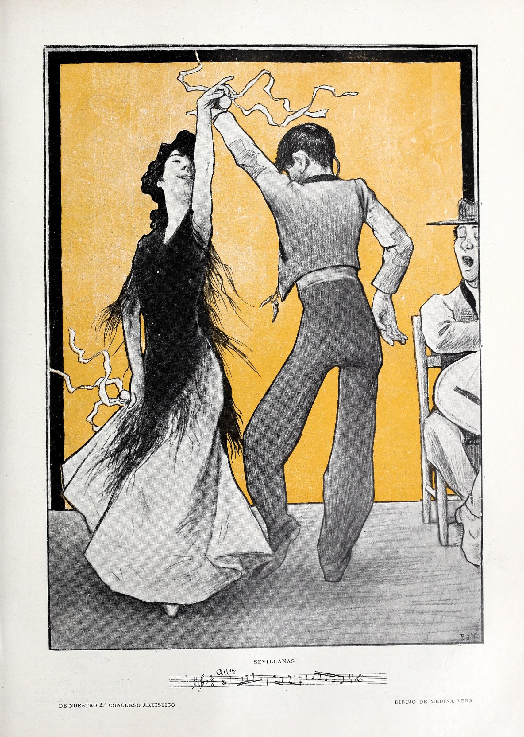 A man and woman dance closely together, her head thrown back joyfully, arms raised; he supports her with steady posture in warm golden light.