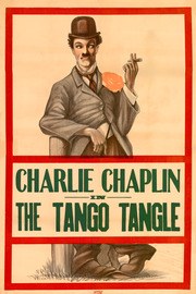Movie poster for The Tango Tangle with a bowler-hatted man gesturing invitingly above a sepia scene of a dancing couple in embrace.