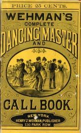 Cover of Victorian dance instruction manual showing seven formally dressed couples in a ballroom scene, with decorative border and typography.