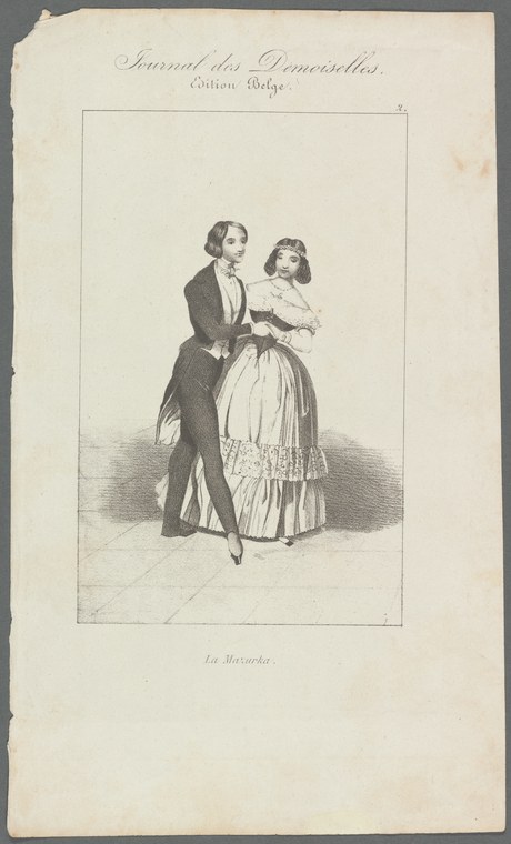 A man in a dark coat and woman in a white dress dance together in a closed embrace, their bodies tilted slightly in rotation.