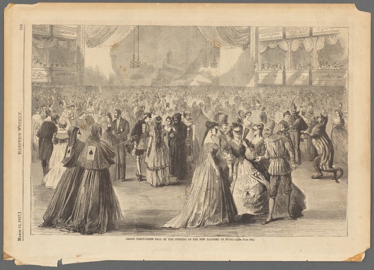 Hundreds of formally dressed dancers in a grand ballroom, couples in closed hold performing a waltz beneath ornate architecture.