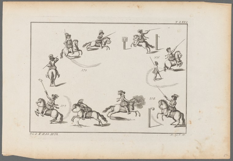 Ten numbered figures showing riders and horses in classical dressage postures, each demonstrating a different collected or elevated movement.