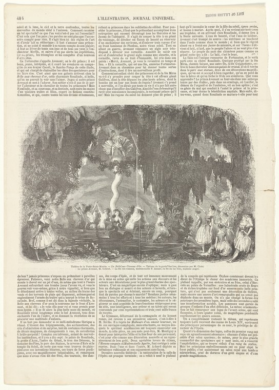 Wood engraving of a crowded outdoor garden with people in 19th-century dress gathered on and around a stone bridge.