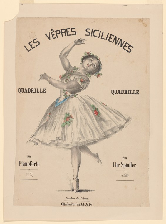 A young ballerina in a white tulle skirt stands en pointe mid-pirouette, arms expressively raised, on the cover of a sheet music arrangement.