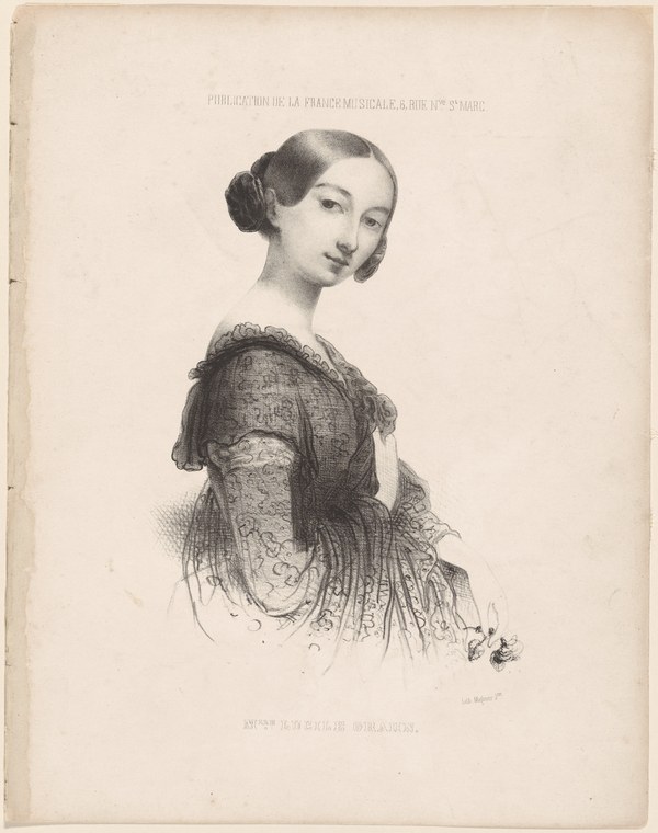 Portrait engraving of a young woman in 1840s dress, turned right, bare-shouldered, with dark hair swept back.