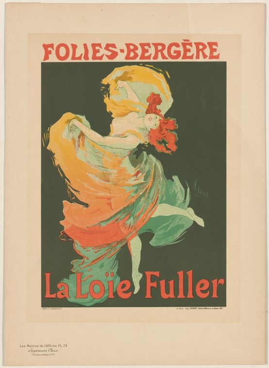 Dynamic female dancer in twisting pose with flowing orange and green costume against dark background, hair and fabric streaming upward.