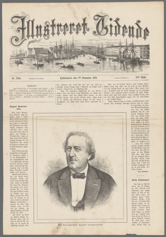 Portrait engraving of August Bournonville, Royal Danish Ballet Master, from a December 1879 Danish periodical.