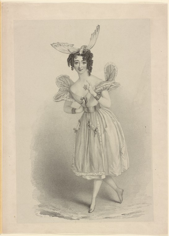 Woman in Regency dress with large gossamer wings, holding a smaller pair, gazing upward in a classical pose.