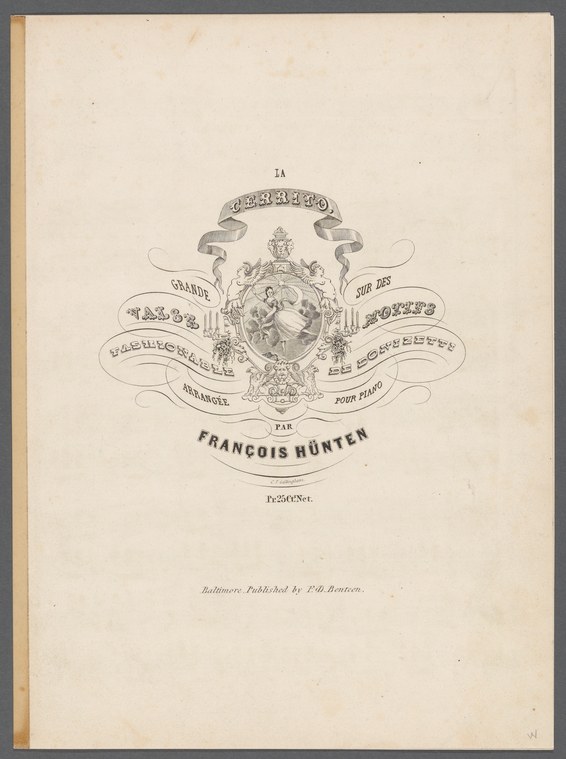 Ornate engraved title page showing a female ballet dancer in mid-leap within an oval frame, surrounded by scrolls reading 'La Cerrito' and 'Grande Valse
