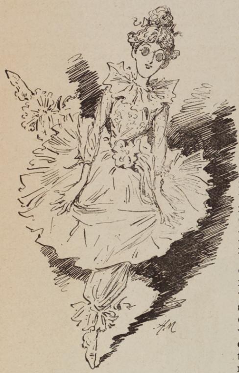Pen-and-ink sketch of a female ballet dancer in Romantic-era costume, captured mid-movement with extended arm, wearing a voluminous skirt.