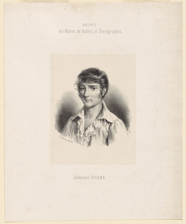 Engraved portrait of a dark-haired young man in early 19th-century dress, titled Salvatore Viganò.