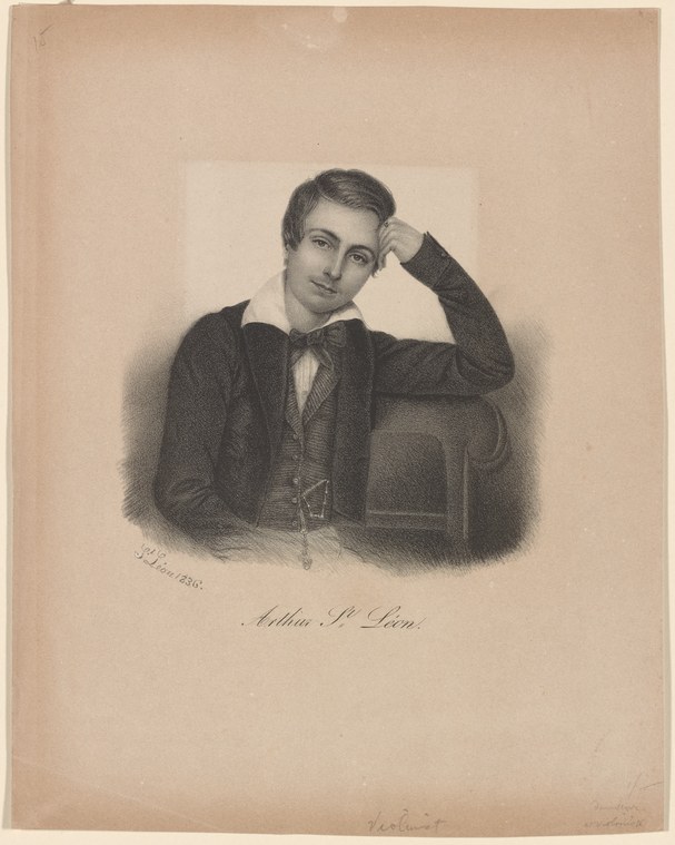Portrait engraving of a young man in 19th-century dress, hand raised to head in contemplative pose.