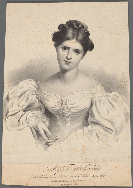 Engraved portrait of a young woman in Regency dress and hairstyle, shown in three-quarter view with direct gaze.