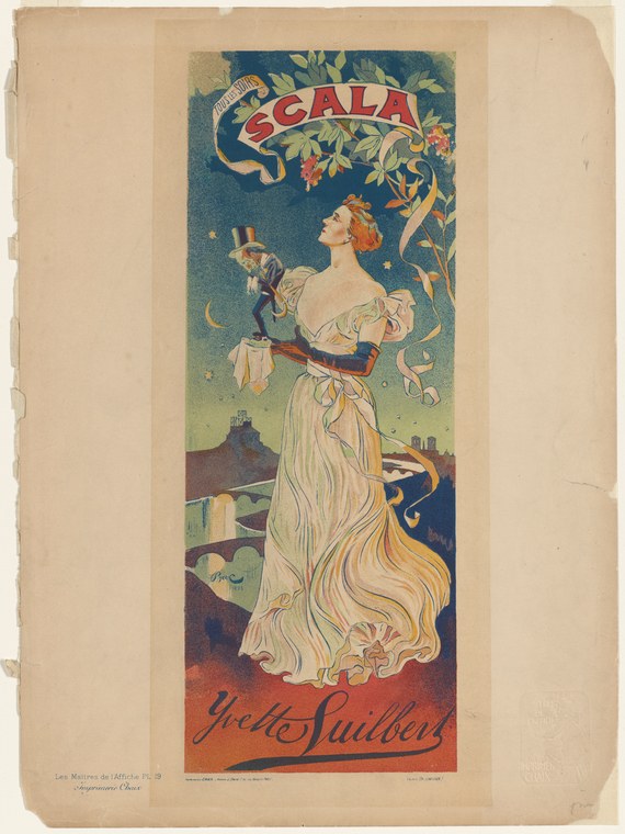 Elegant woman in flowing white gown holding champagne glass, gazing upward against moonlit night sky with flowering vines.