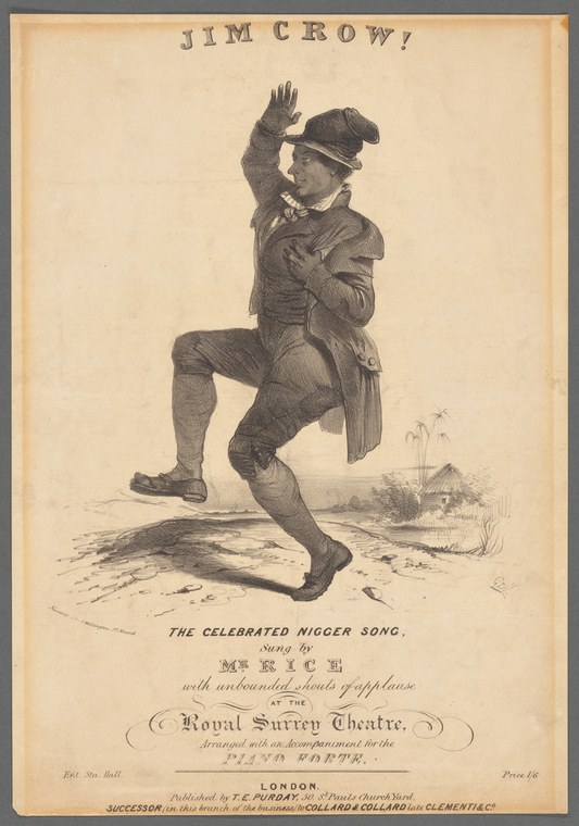 Engraved sheet music cover showing a man in a cap and jacket, one leg raised high and arm extended upward, in an exaggerated energetic pose.