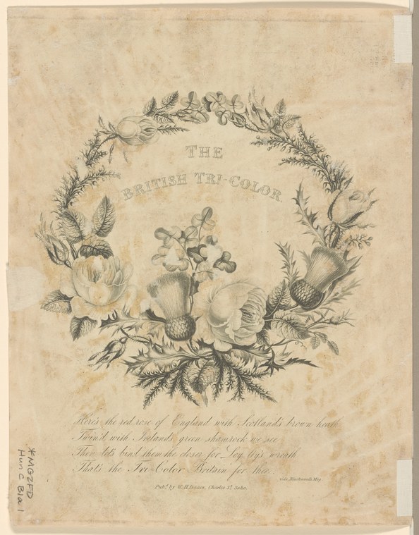 Ornate engraved title page with botanical wreath frame and faint inscription; no figures or dance.
