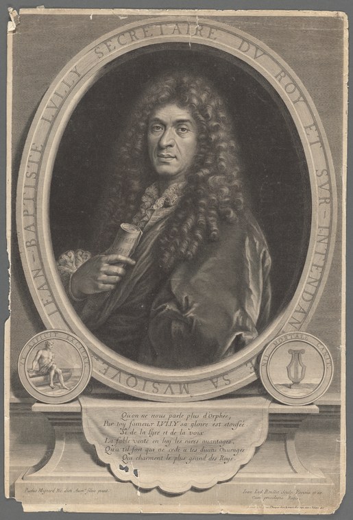 Engraved portrait of a man in 17th-century dress holding a baton, within an oval frame with inscribed cartouche below.