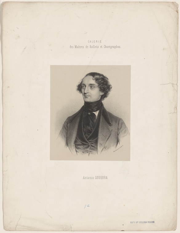 Lithograph portrait of a dark-haired man in nineteenth-century dress facing three-quarter right, identified as Antoine Gauberra.