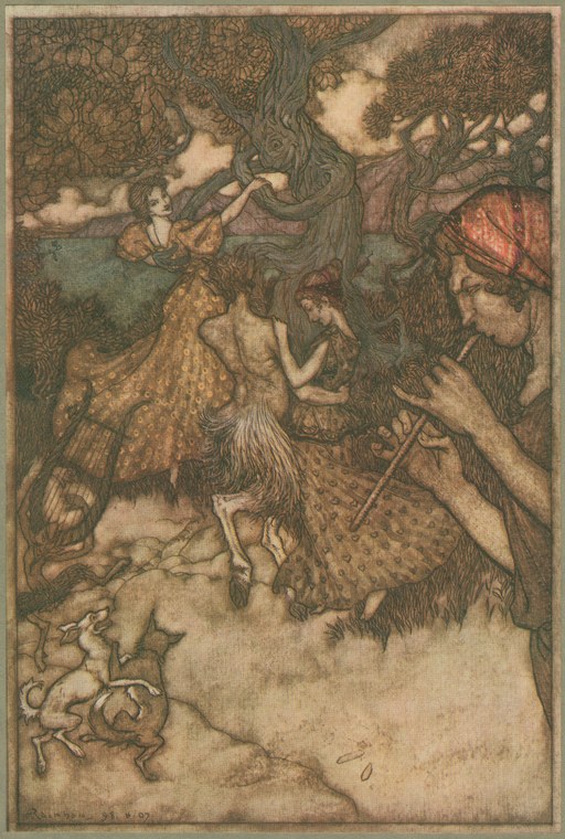Allegorical lithograph showing Orpheus introducing the waltz to nymphs, cherubs, and satyrs in a swirling, mythological scene.