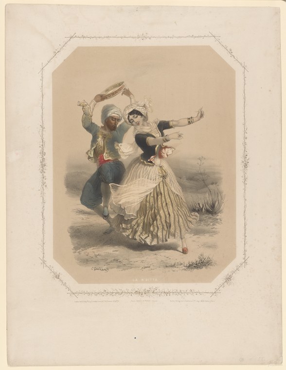 Male dancer in military dress lifts female dancer in white pleated skirt nearly horizontal, her body extended and arms spread.