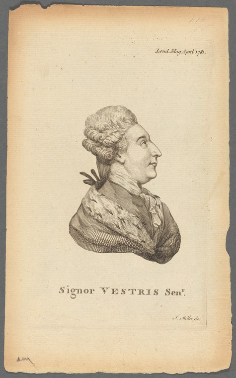 Engraved portrait of an older man in profile, wearing dark coat and white shirt, pale powdered hair, facing left.