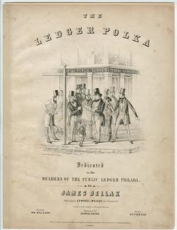 Wood engraving of a crowded mid-19th-century ballroom with couples dancing the polka in formal dress.