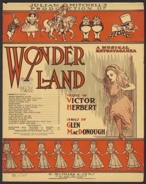 Color lithograph theatrical poster for Wonder Land (1906) showing stylized dancers and a reclining woman in art-nouveau style.