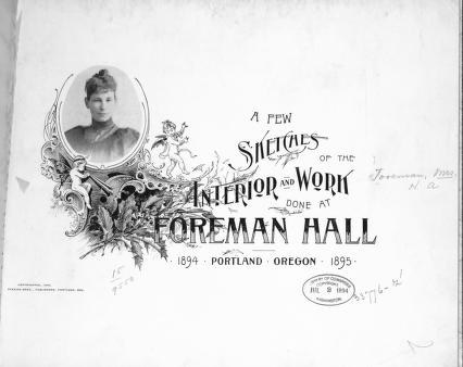 Decorative 1894 portfolio cover featuring portrait of a woman in an ornate Art Nouveau frame with peacock feathers, roses, and scrollwork.