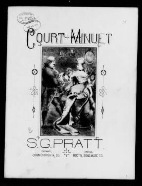 Engraving of a man in court dress bowing deeply toward a woman in an enormous pannièred gown, suspended in courtly gesture.