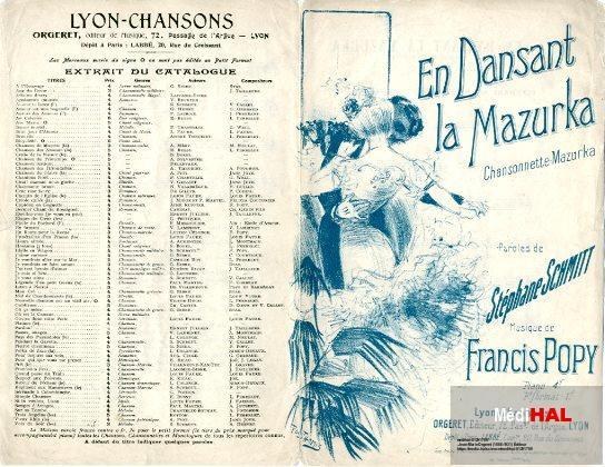 Belle Époque lithographic poster showing a couple dancing the mazurka in ballroom dress, with the woman's skirt spinning mid-turn.