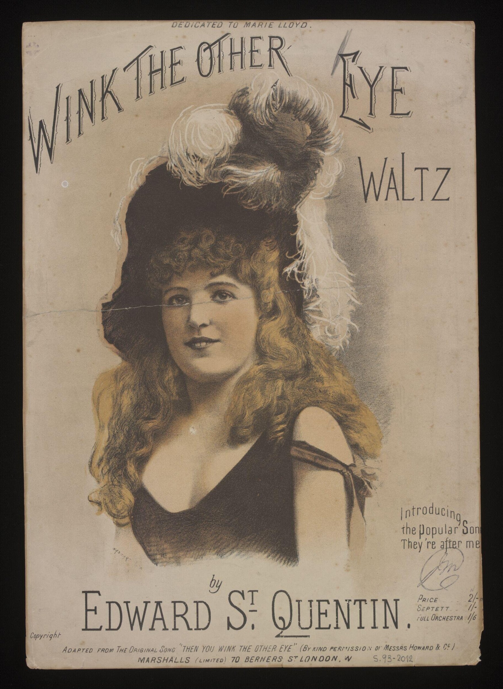 Sheet-music cover showing a young woman with piled blonde hair in Edwardian dress, with a profile face floating above her head.