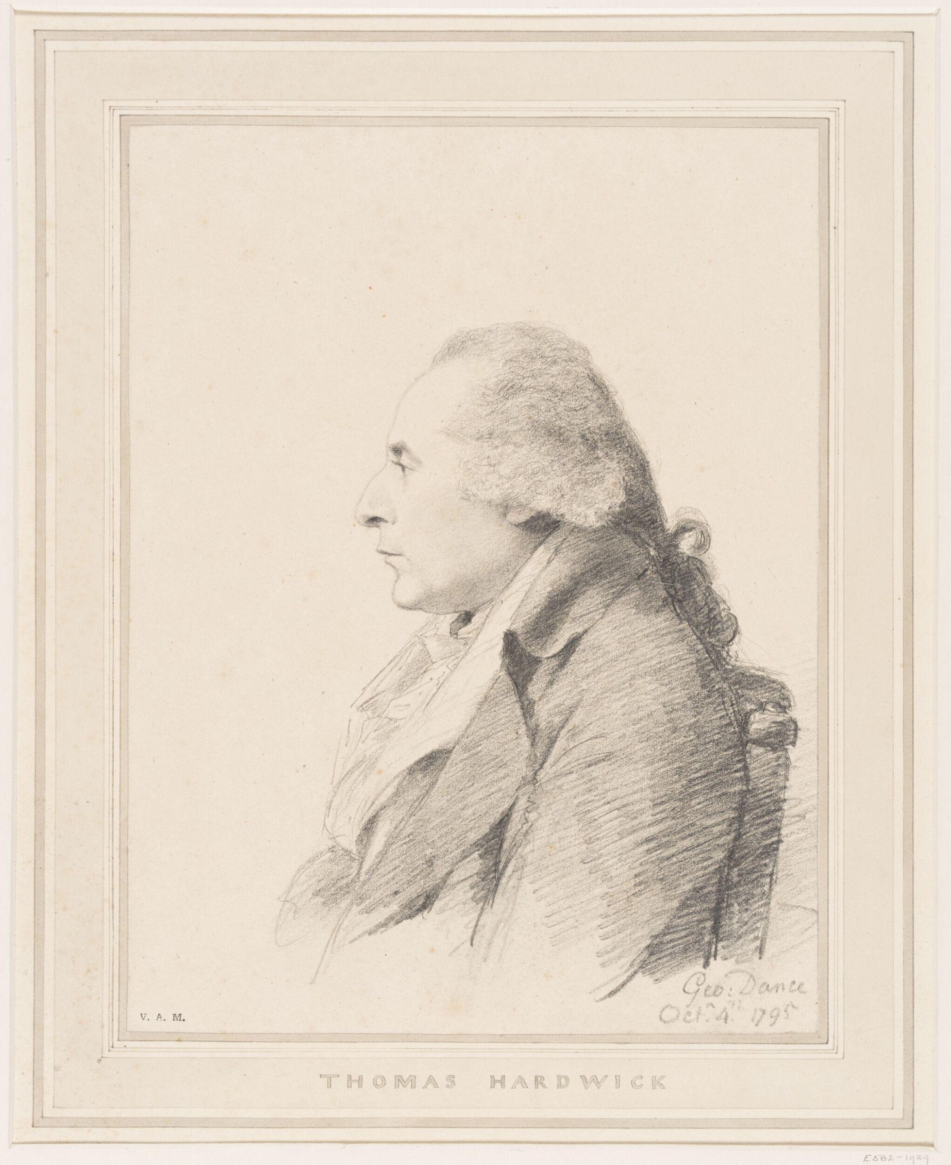 Graphite portrait of a man in profile facing right, wearing late 18th-century dress with high collar and cravat.
