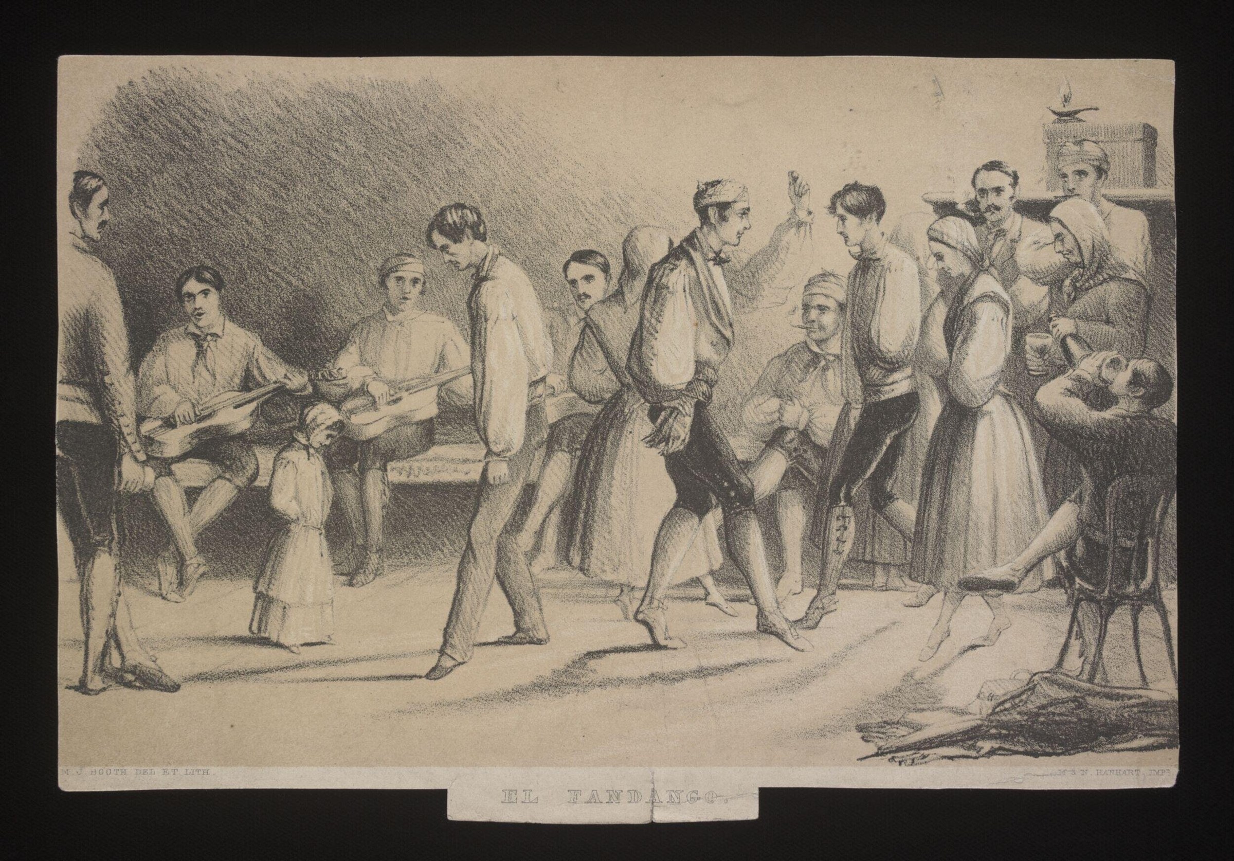 An engraving of a Regency-era ballroom scene with multiple couples in Empire-waist dresses and tailored jackets, some dancing, some standing, with a musician