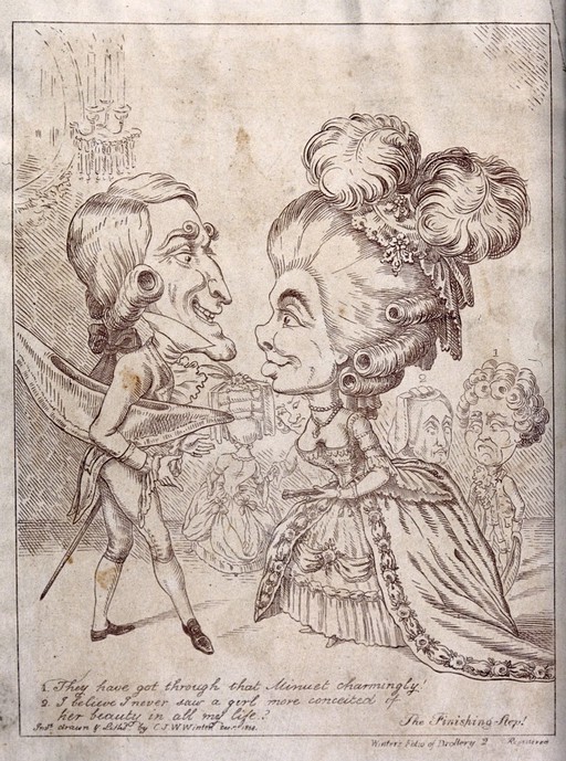 A young couple face one another on the dance floor as people