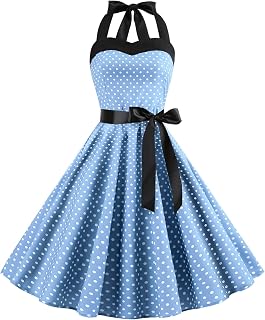 Vintage Women 1950s Rockabilly Swing Dress Pinup 50s Retro Hepburn Style Halterneck A-Line Dresses