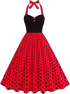 Women's 1950s Retro Dress Halter Neck Polka Dot Swing Dress Sleeveless Retro Cocktail 50s Style Dresses